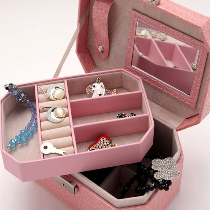 Leather Jewelry Organizer with Mirror StorageDelight